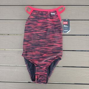 TYR DuraFast Elite Red Fizzy DiamondFit 1 Piece Swim Youth Girl Sz 26 New
